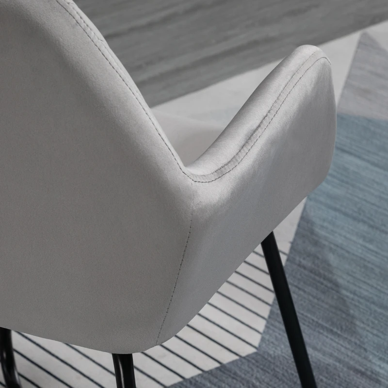 HOMCOM Cadeira de Sala de Jantar Estofada em Veludo com Base Metálica Cruzada Cadeira de Leitura 60x56,5x85 cm Cinza