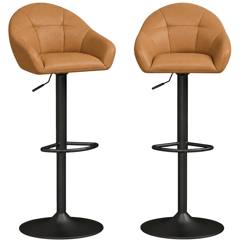 HOMCOM Bar Stools Adjustable Heights Breakfast Bar Stools Backrest Armrests Set of 2, Brown