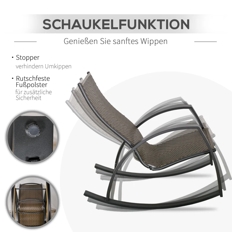 Outsunny Rattan-Schaukelstuhl Bistroset 3 teilige 2 Stühle 1 Tisch Aluminium Komfort UV-Beständig für Gärten Terrassen Pools patio