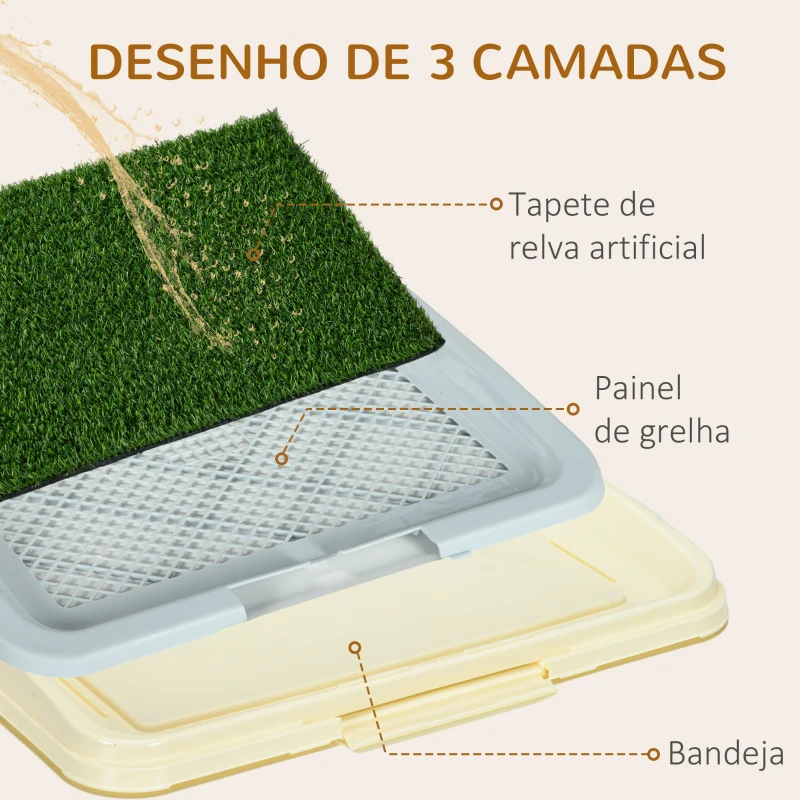 PawHut Sanita para Cães com Relva Artificial Grade e Bandeja Desmontável para Adestramento de Cães 63x48,5x6 cm Multicor