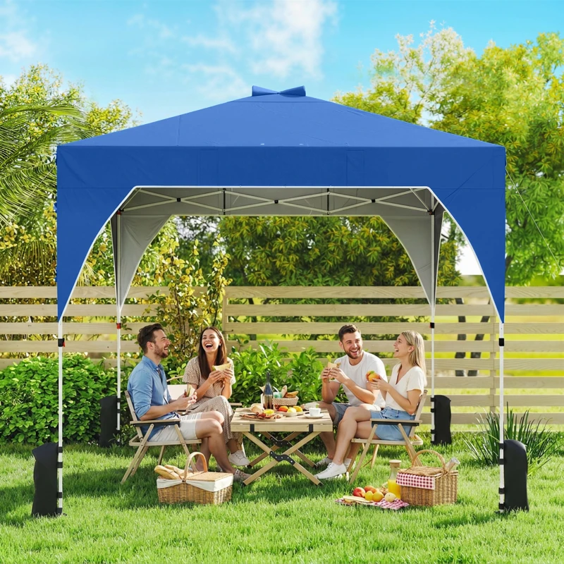 Outsunny Tenda Dobrável 3x3 m Pop-up Tenda de Jardim com Bloqueio Central UPF50+ Altura Ajustável 3 Níveis Bolsa de Transporte Azul