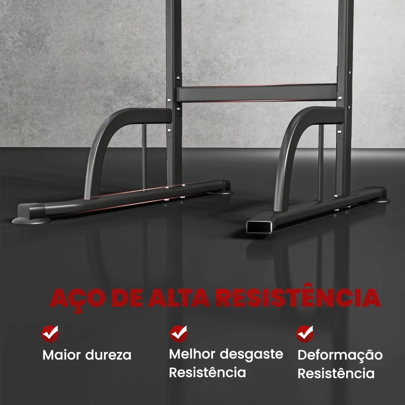 HOMCOM Barra de Exercícios com Altura Regulável Estação de Fundos Resistente para Ginásio em Casa Treino de Força Preto