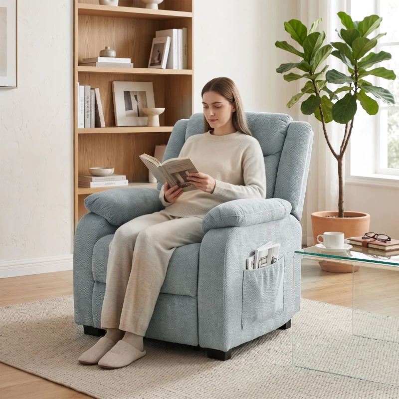 HOMCOM Cadeirão Relax Reclinável Elétrico em Tecido Efeito Linho com Molas, Apoio para os Pés, Telecomando, USB e 2 Bolsos Laterais Verde
