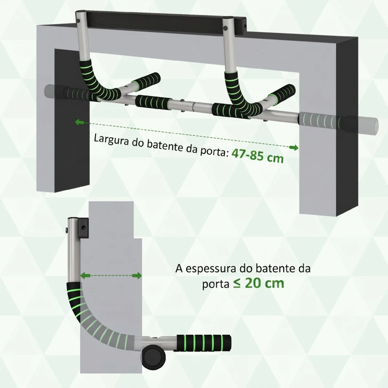 HOMCOM Barra de Elevações Multifuncional de Parede com Pegas Antideslizantes Carga 110 kg Cinzento e Preto