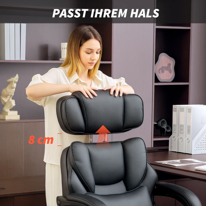 HOMCOM Bürostuhl Ergonomischer Höhenverstellbarer Drehstuhl mit Lendenwirbelstütze, Armlehne, Fußstütze, PU-Leder, Schwarz