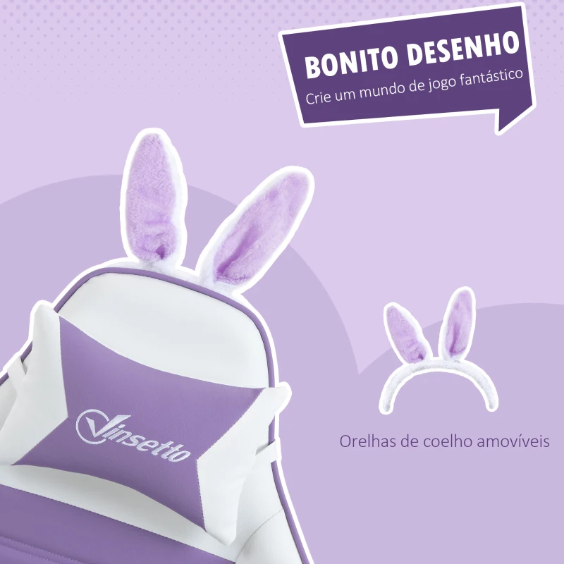 Vinsetto Cadeira Gaming Giratória de Couro PU com Altura Ajustável Inclinável 135° Apoio para a Cabeça 65x63x136-142 cm Branco e Roxo