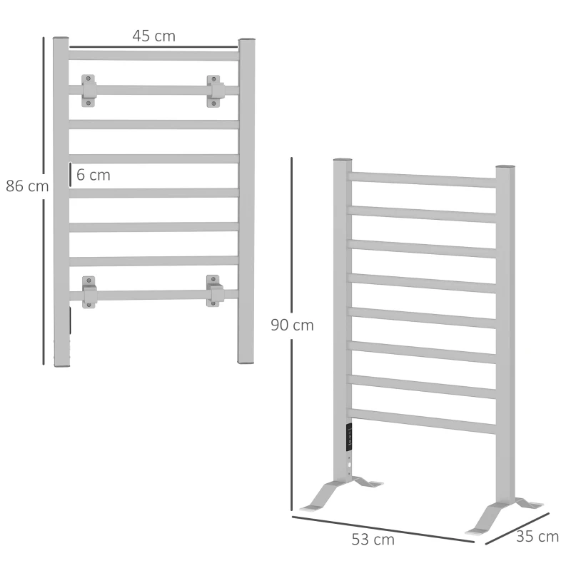 HOMCOM Uscător Electric pentru Prosoape de Podea sau Perete 150W cu Temporizator 2-4 Ore, 53x35x90 cm, Argintiu