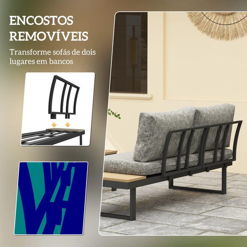 Outsunny Conjunto de Móveis de Jardim com Sofás de 2 Lugares, Mesa de Centro e Almofadas Espessas para Exterior, Cinza Claro