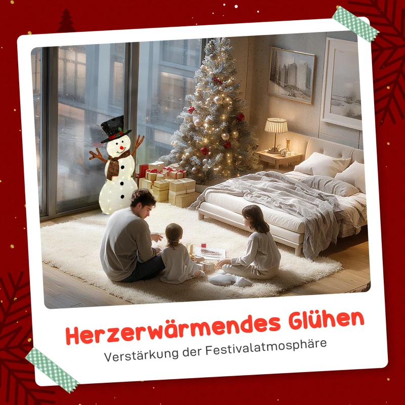 Outsunny Fröhliche Schneemann-Dekoration für Weihnachten, Außendekoration mit LED-Lichtern, Stahl, Polyester, Weiß+Schwarz