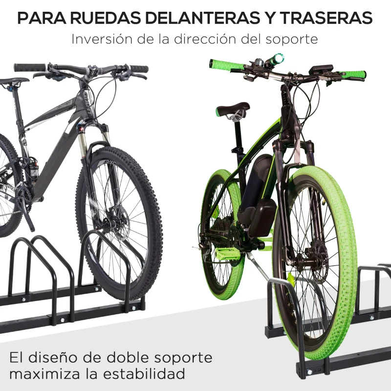 HOMCOM Aparcamiento para 6 Bicicletas Soporte de Acero para Aparcar Bicicletas en el Suelo o Pared 179x33x27 cm Negro