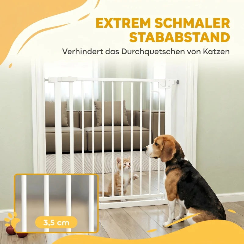 PawHut Treppenschutzgitter Absperrgitter ohne Bohren mit automatische Schließung für Kinder Küche Treppe 76-80 x 76 cm Weiß