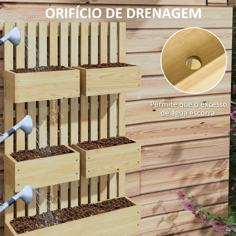 Outsunny Floreira de Parede em Madeira com Treliça e 5 Vasos Ajustáveis para Jardim Terraço Pátio 60x16x100 cm Madeira