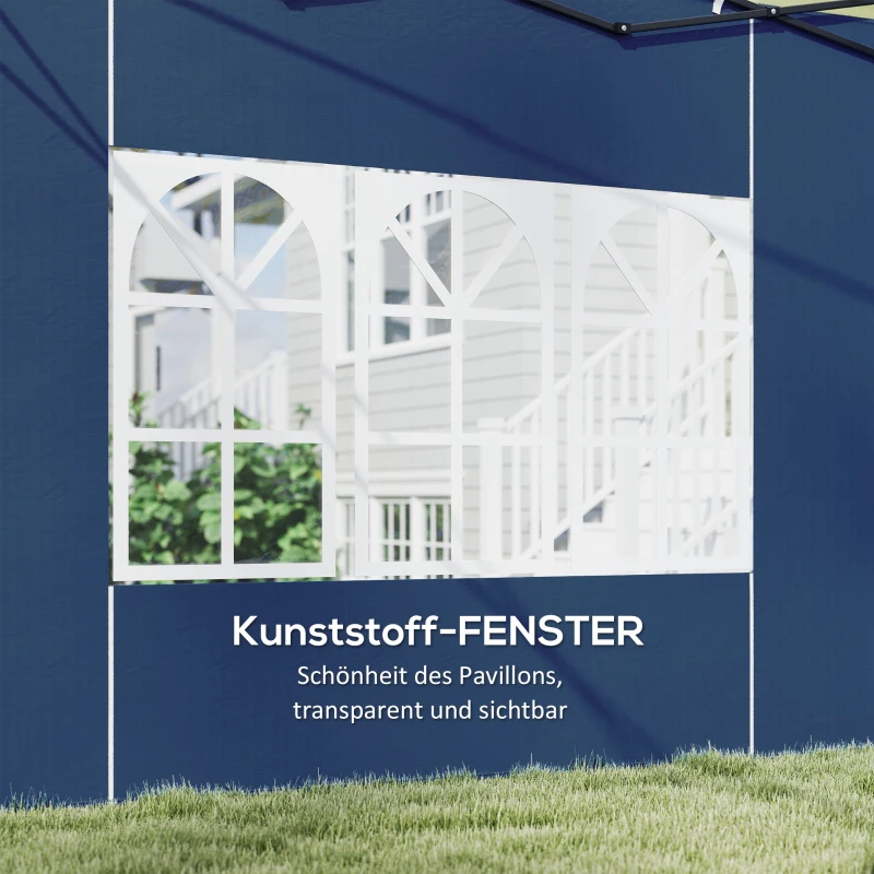 Outsunny 2er Set Seitenwände für Pavillon 3x3 3x6 Wasserdicht Seitenteile mit Fenster Blau