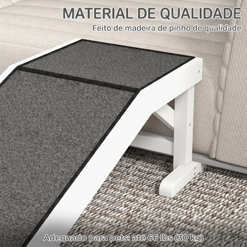 PawHut Rampa de Madeira para Animais com Tapete Antiderrapante para Cães Pequenos ou Séniores 125x40x35,5 cm Branco e Cinzento