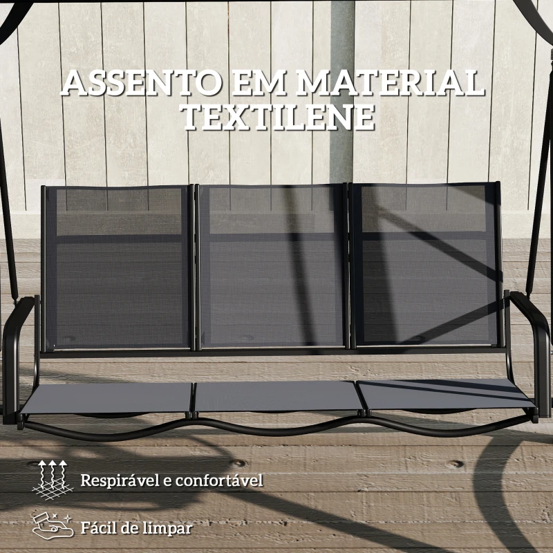 Outsunny Baloiço de Jardim de 3 Lugares com Teto Ajustável UPF50+ Assento Transpirável e Estrutura em Metal 188x130x183 cm Cinza