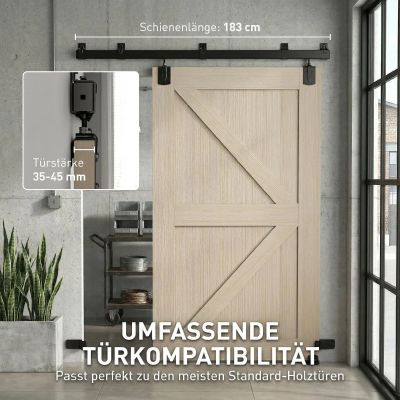 HOMCOM Schwerlast Schiebetür-Hardware-Set 183 cm Schwarz für Einzeltüren