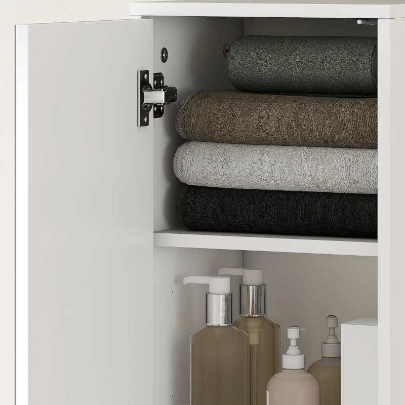 kleankin Mobile Colonna Bagno in Legno a 5 Ripiani con Anta a Specchio Apribile, 32x28x162 cm, Bianco