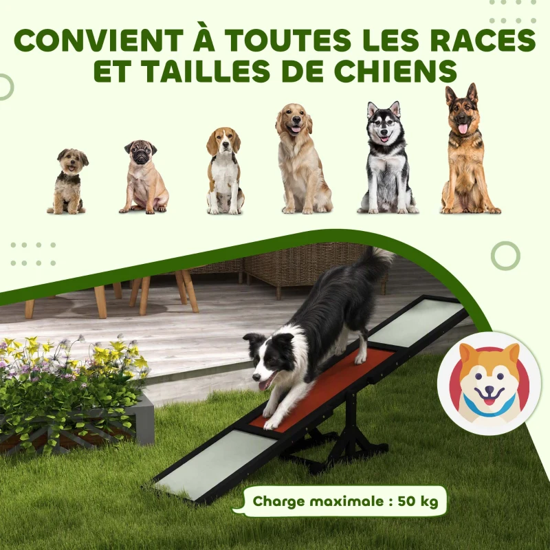 PawHut Agility sport pour chien bascule équipement entrainement chien bois sapin pré-huilé feutre bitumé antidérapant gris noir