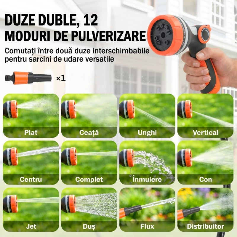 Outsunny furtun retractabil, suport furtun, role pentru furtun