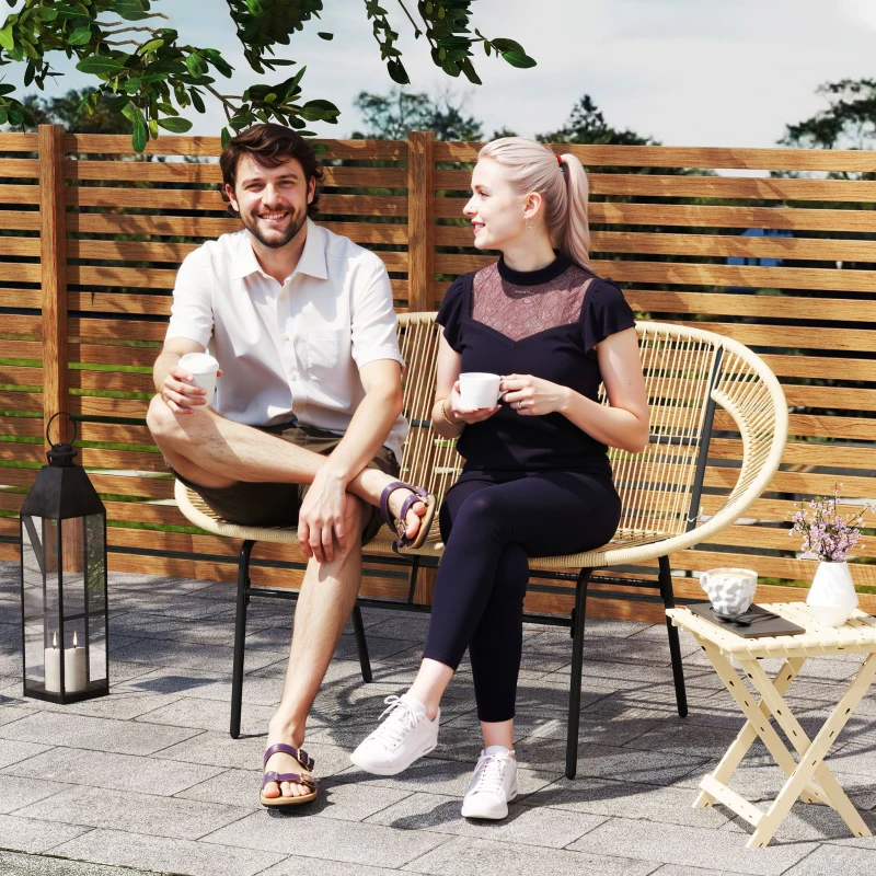 Outsunny 2-Sitzer Gartenbank Polyrattan, wetterfest Sitzbank im Rattanflecht-Design, UV-Beständig 260kg belast Khaki(m-2)