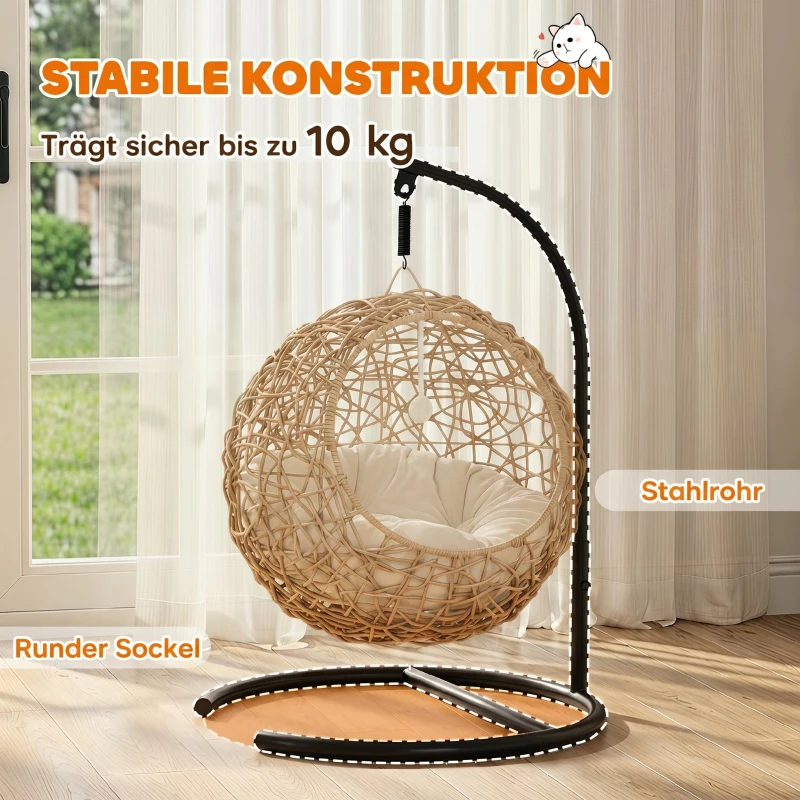 PawHut Katzenbett Rattan Katzenhöhle mit Waschbarem Kissen und Spielball, für Katzen bis 10 kg, 45 x 41 x 75 cm, Hellbraun