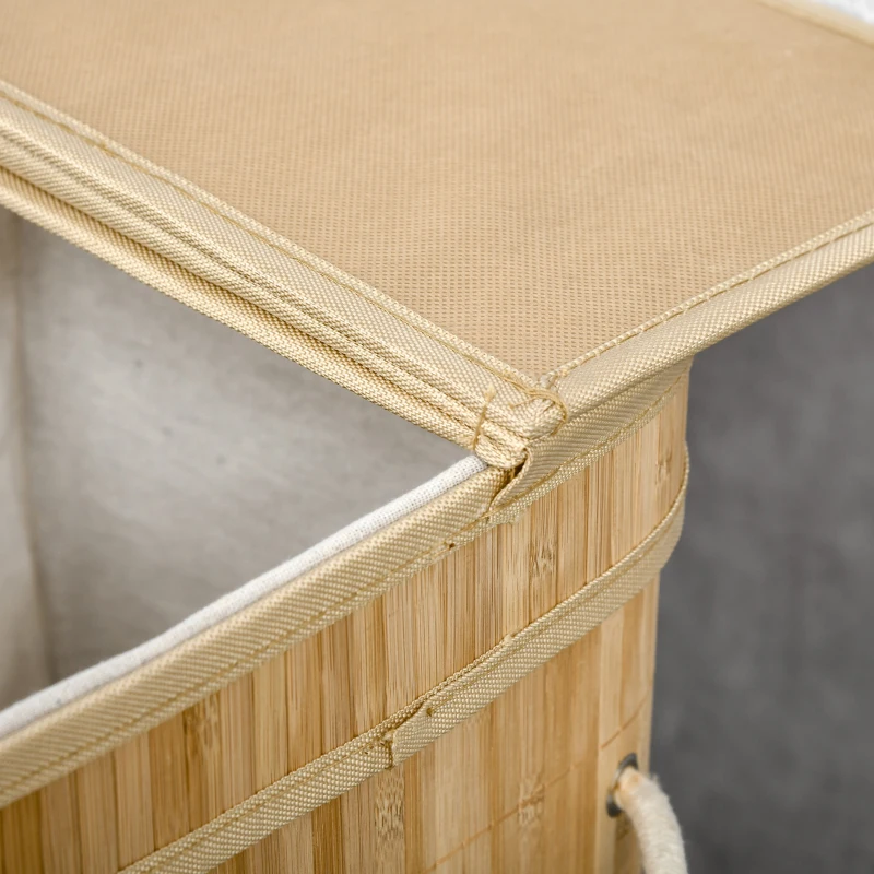 HOMCOM Cesto de Roupa Suja 90L em Bambu com 2 Compartimentos Alças e Bolsa Interna Removível 54,2x35,2x59,5 cm Madeira