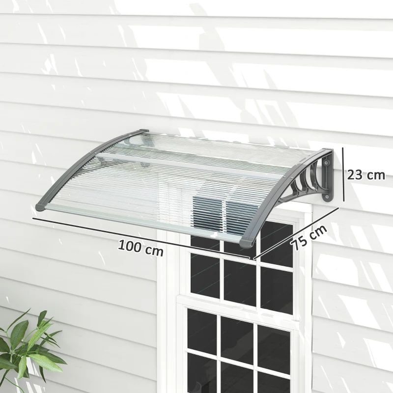 Outsunny Marquise para Portas e Janelas 100x75 cm Toldo de Proteção contra Sol e Chuva com Cobertura de Policarbonato e Barra de Alumínio Transparente