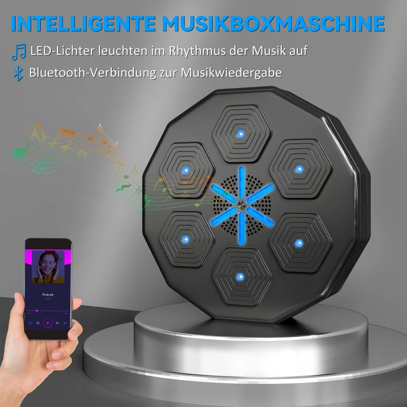 SPORTNOW Boxtrainer mit Musikfunktion, Bluetooth, leuchtende Punkte, Wandaufhängung, Kunstleder, Schwarz
