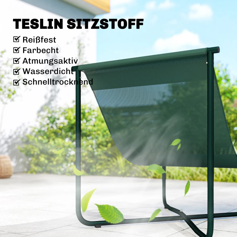 Outsunny Gartenstuhl Gartensessel mit Kissen Atmungsaktiver Sling-Sitz Stahlrahmen für Garten Terrasse 76 x 92 x 76 cm Dunkelgrün