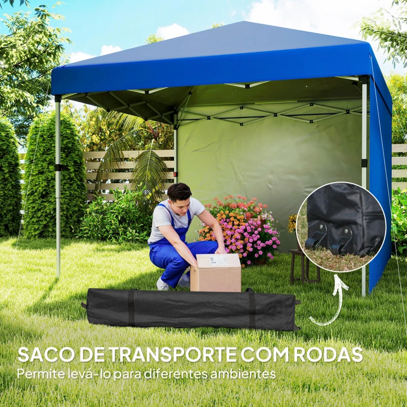 Outsunny Tenda Dobrável Pop-up 3x3 m com 2 Laterais Anti-UV Altura Ajustável Sacos de Areia e Saco de Transporte Azul