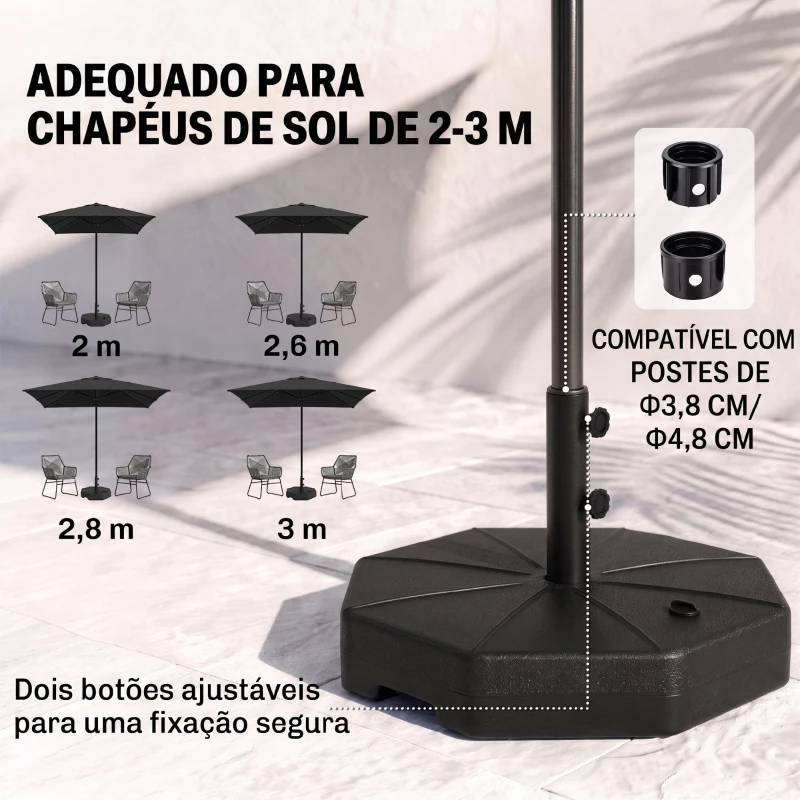 Outsunny Base para Chapéu de Sol Portátil Base para Chapéu de Sol Recarregável para Mastros de Φ3,8cm e  Φ4,8cm  Preto
