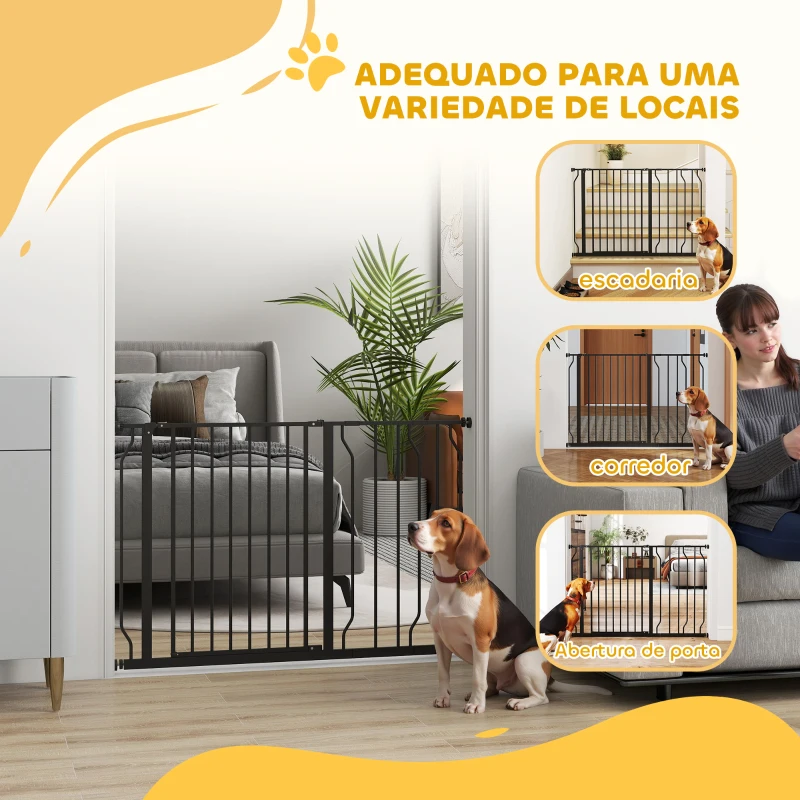 PawHut Barreira de Segurança para Cães Extensível para Escadas e Portas 75-115 cm com 2 Extensões e 10-20 cm Altura 76 cm Preto