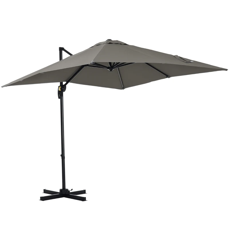 Outsunny Umbrelă de grădină cu manivelă 2,5x2,5 m, cu rotație 360° și parasolar reglabil, gri deschis