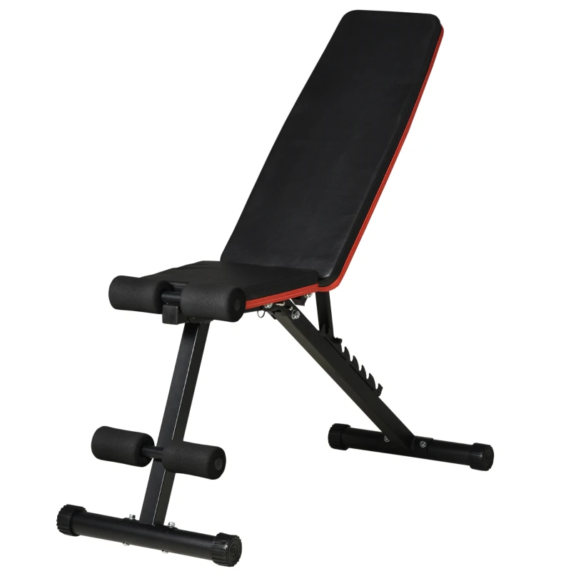 HOMCOM Banco de Pesas Plegable 2 en 1 Banco de Musculación de Acero con Altura Ajustable Respaldo Inclinable en 7 Posiciones para Entrenamiento en Hogar Gimnasio Carga 300 kg 116x43x56-116 cm Negro