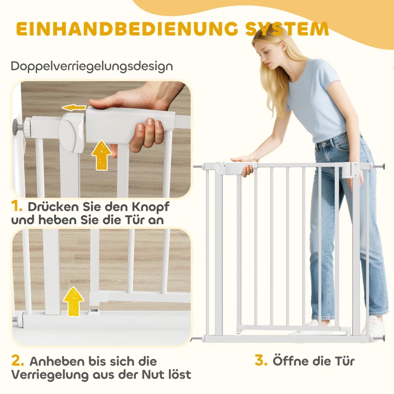 PawHut Treppenschutzgitter Absperrgitter ohne Bohren mit automatische Schließung für Kinder Küche Treppe 76-81 x 76 cm Weiß