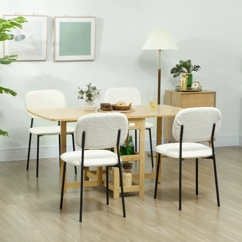 HOMCOM 4er-Set Esszimmerstühle, weicher Stoffbezug, Stahlbeine, armloses Design, Weiß