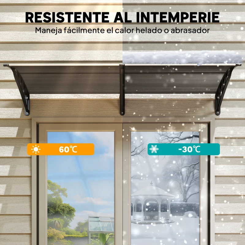 Outsunny Marquesina de Protección contra Sol y Lluvia 196x75x23 cm con Cubierta de Policarbonato para Puertas y Ventanas Negro