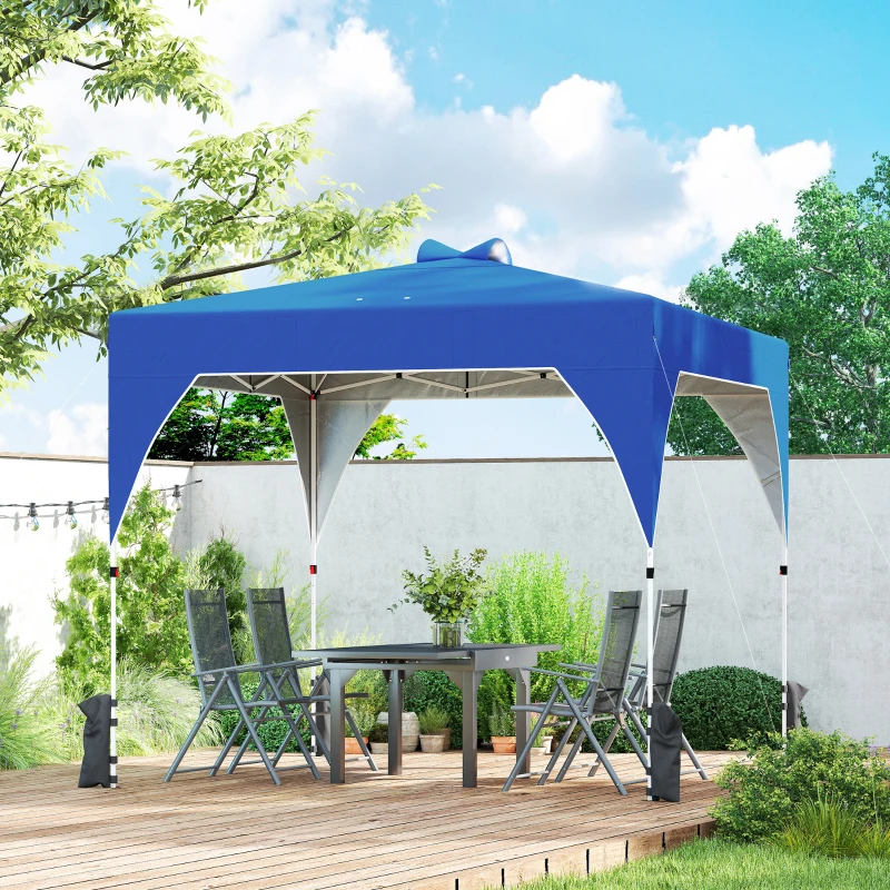 Outsunny Tenda Dobrável 3x3 m Pop-up Tenda de Jardim com Bloqueio Central UPF50+ Altura Ajustável 3 Níveis Bolsa de Transporte Azul