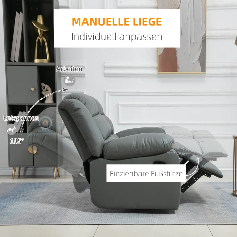 HOMCOM Relax-Sofa für 2 Personen, verstellbare Fußstützen und 135° Neigungswinkel, 168 cm x 98 cm x 102 cm, Grau