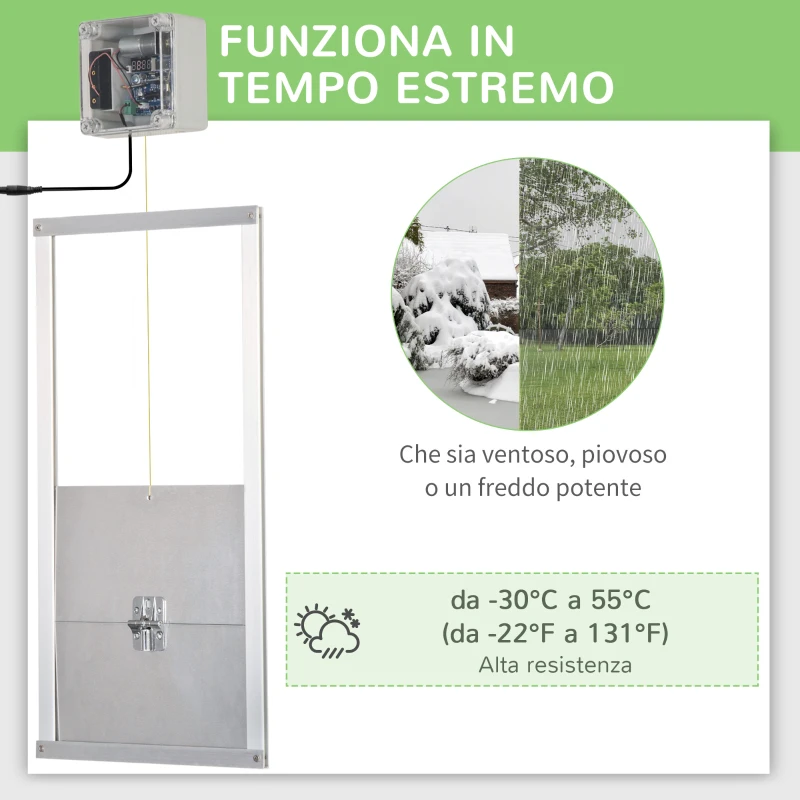 PawHut Porta Automatica Pollaio da 6V con Timer e Sensore di Luce, Alluminio e ABS, 30x30cm