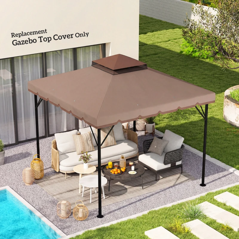 Outsunny Toldo de Substituição 3x3 m com Teto Duplo Orifícios de Drenagem e UPF 30+ Apenas Toldo NÃO Inclui Estrutura Caqui
