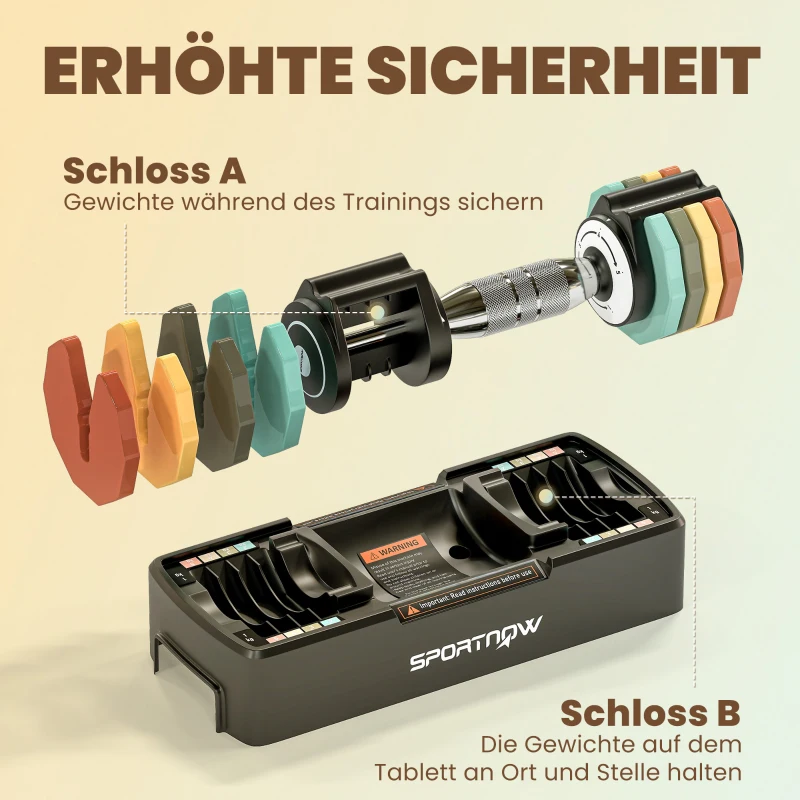 SPORTNOW Verstellbare Hantel Set, 1-5 kg Hanteln mit Schnelleinstellung Ablagefach, rutschfest Griff Platzsparend