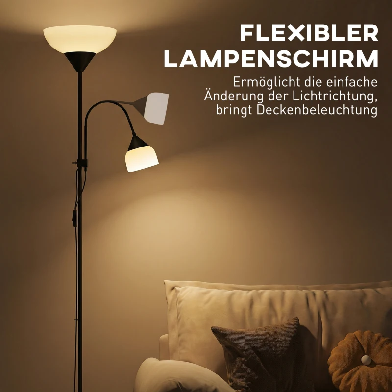 HOMCOM Uplighter, Mutter-und-Kind-Stehlampe, hohe Lampe mit 3 Farbtemperaturen und flexiblem Schwanenhals, Schwarz