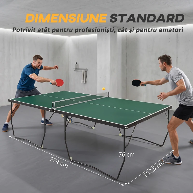 SPORTNOW Masă de Tenis Pliabilă 9FT, cu 8 Roți, pentru Utilizare în Interior, Verde