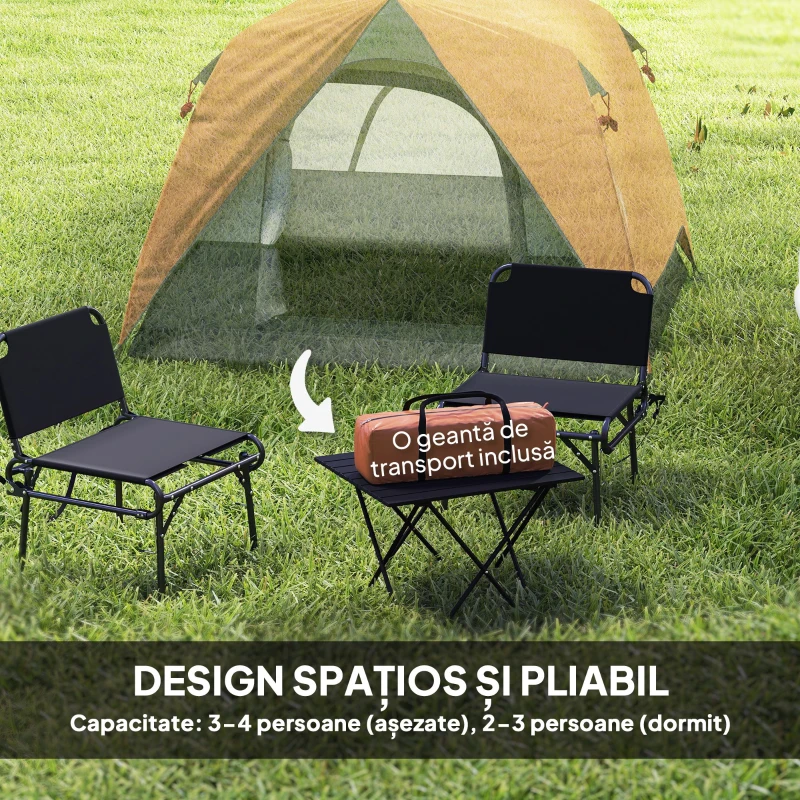 Outsunny Cort de camping impermeabil pentru 3 persoane, cu buzunar, cârlig pentru lanternă și husă, 2x2x1.35m, portocaliu