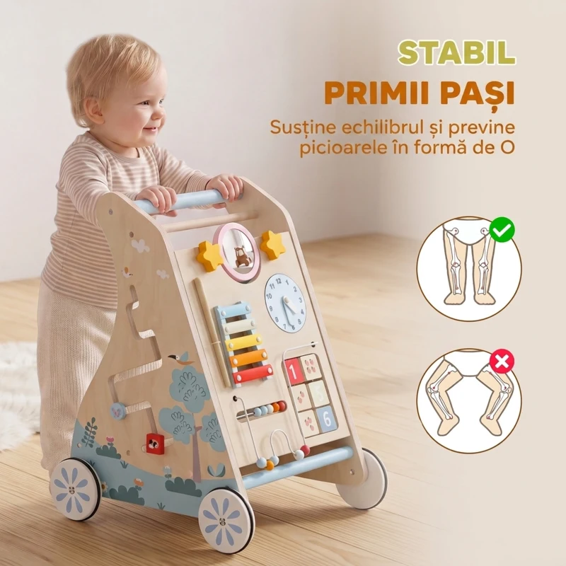 AIYAPLAY Premergător Bebeluși cu Panou Activități, Placaj, Culoare Lemn