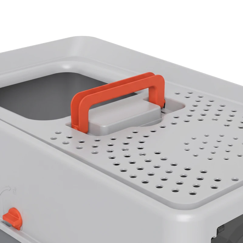 PawHut Bac à Litière pour Chat Maison de Toilette en Acier Inox Bord 40cm Anti-Fuite Couvercle Anti-Odeur 60x40x40cm Gris Clair