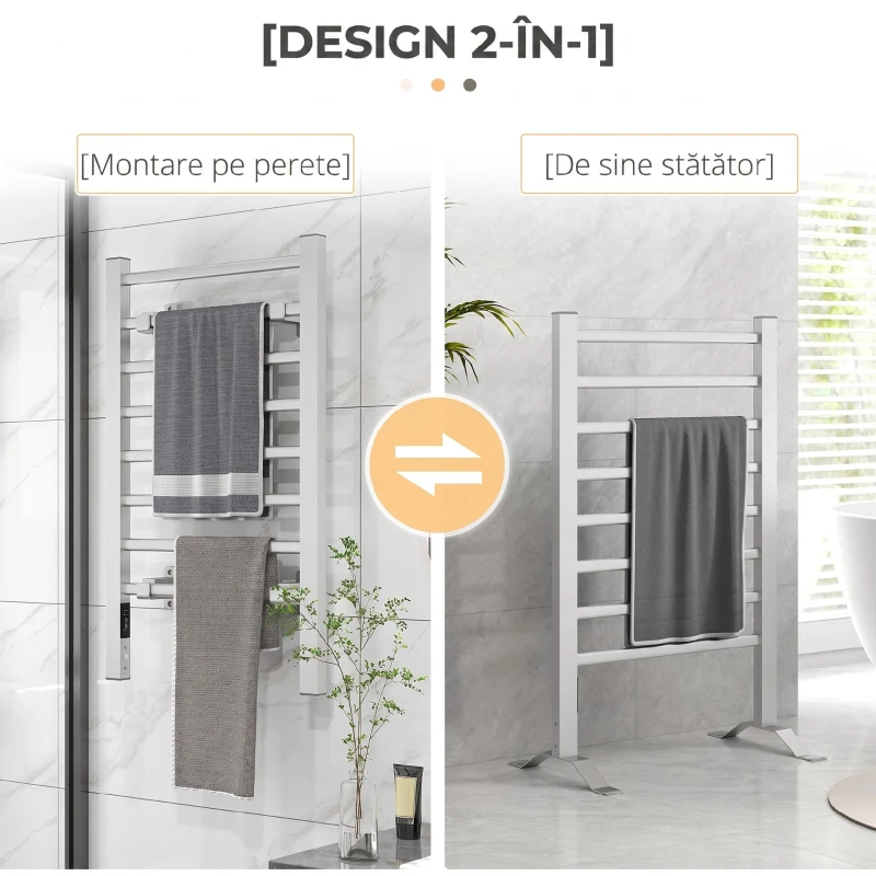 HOMCOM Uscător Electric pentru Prosoape de Podea sau Perete 150W cu Temporizator 2-4 Ore, 53x35x90 cm, Argintiu