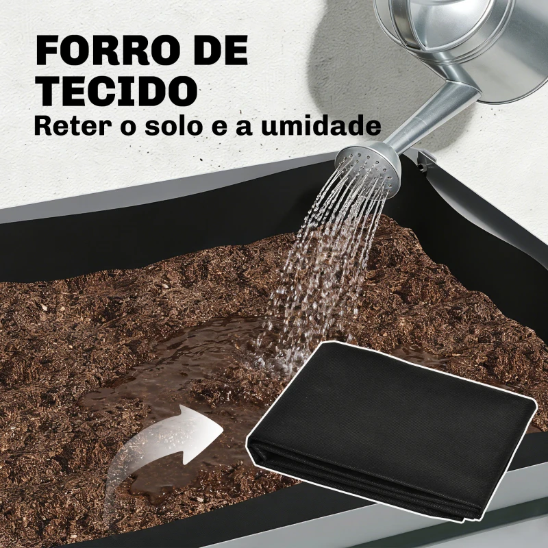 Outsunny Horta  Elevada com Prateleira Inferior, Mesa de Cultivo em Metal Galvanizado com Forro 120x55x80 cm Cinzento Prateado