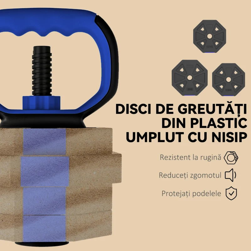 SPORTNOW Set Greutăți Fitness 6 în 1 Multifuncțional, 20 kg din Plastic și Nisip, 125x18x18 cm, Albastru